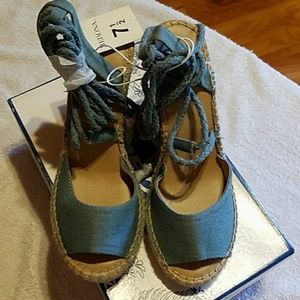 Merona Blue Espadrilles Open Toe Wedges Size 7.5